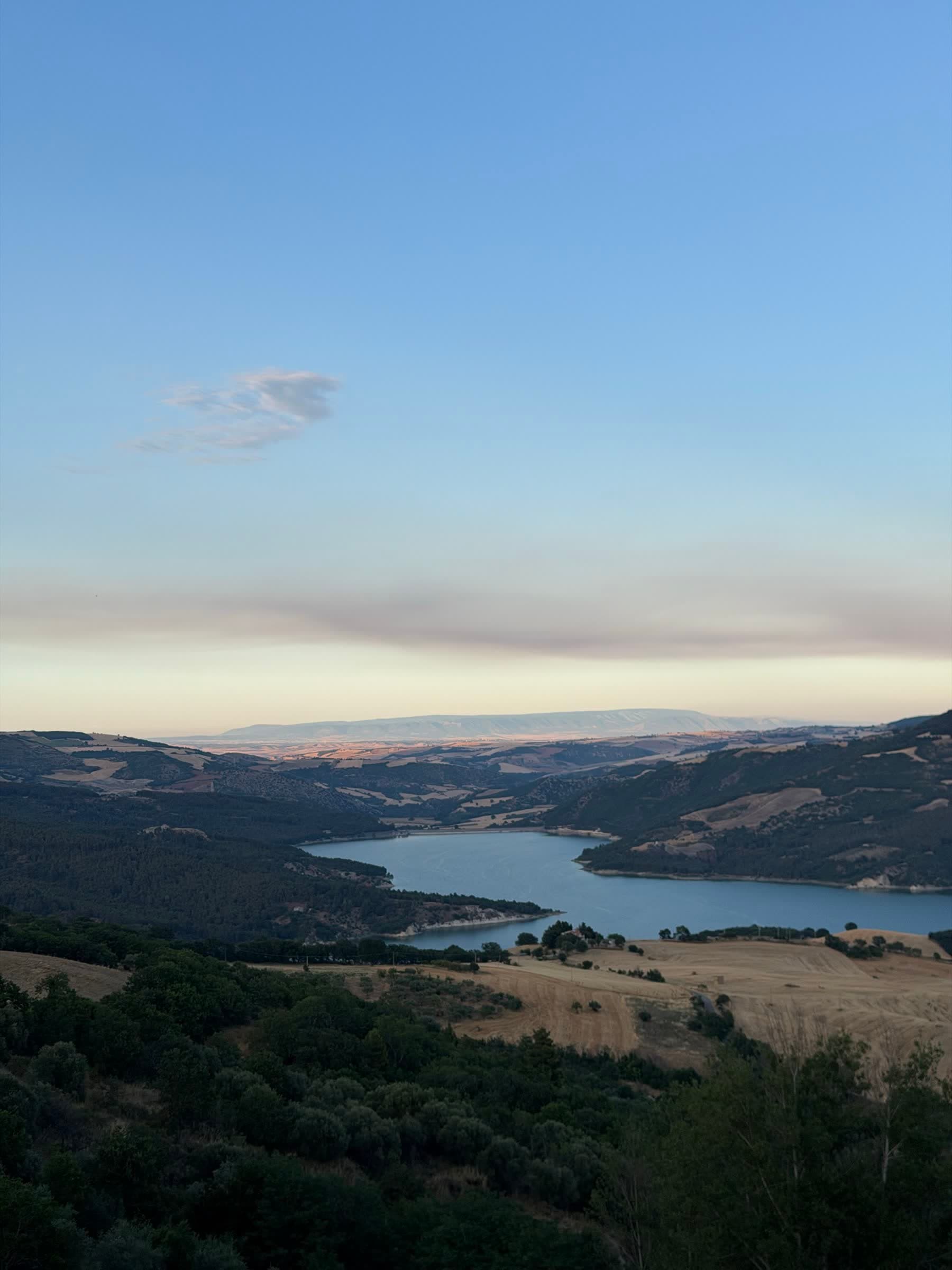The lake and the hills around Macchia at dusk
