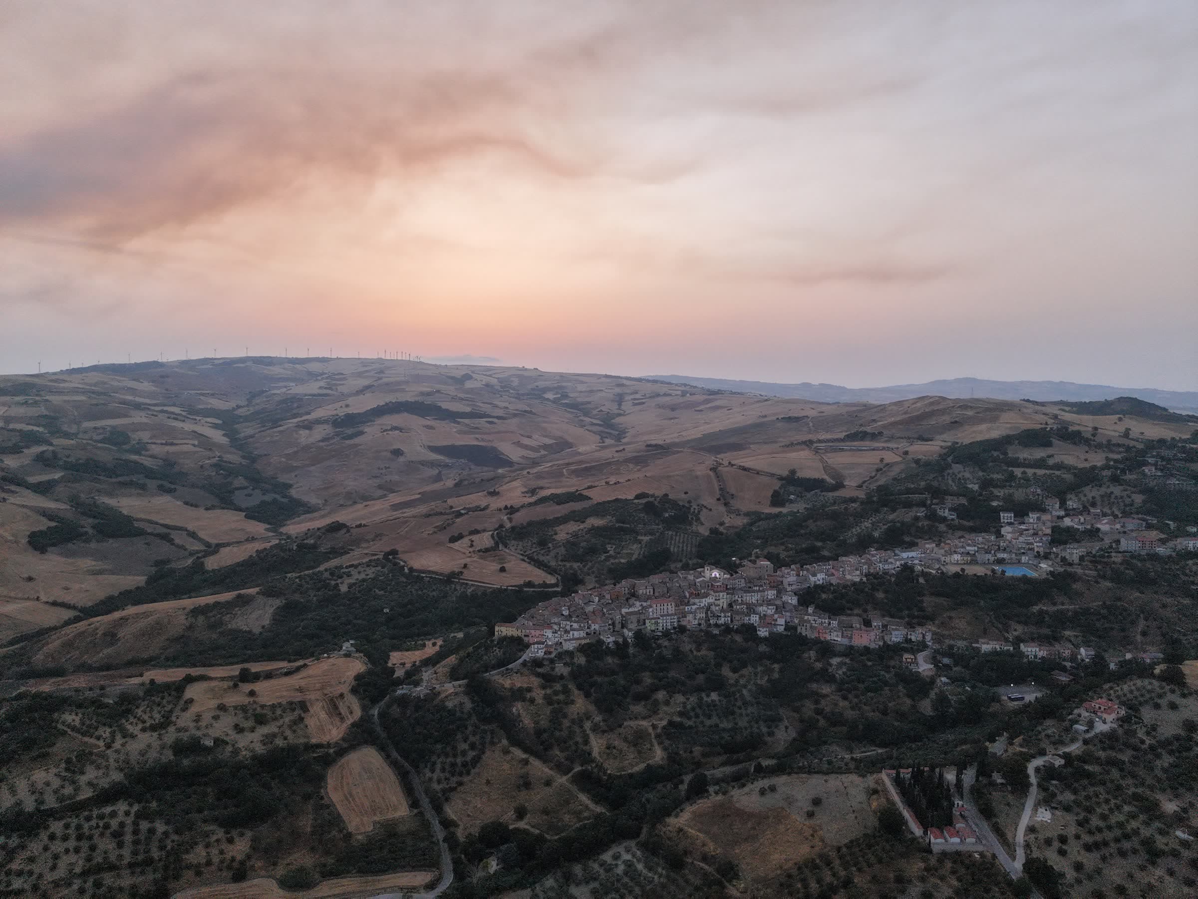 Macchia Valfortore from above at sunset